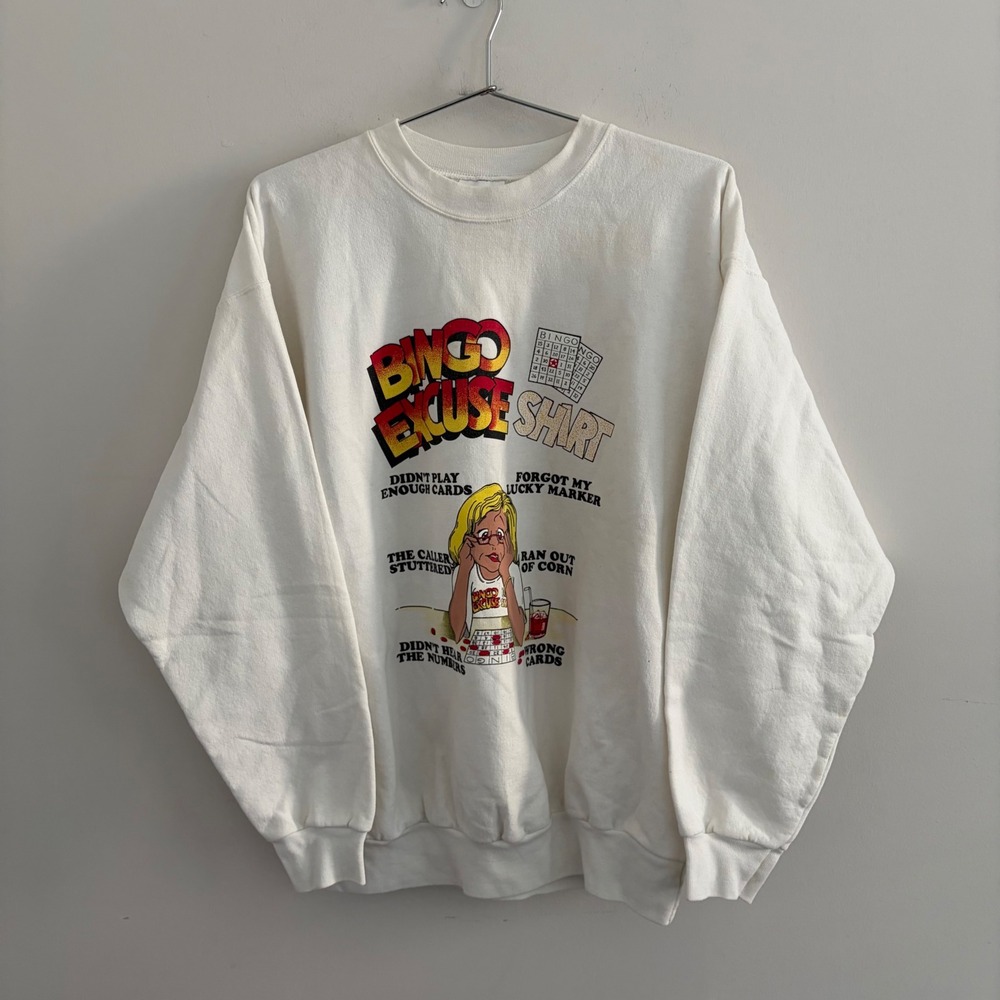 Vintage Hanes Bingo Excuse Shirt Sweatshirt White Graphic Large